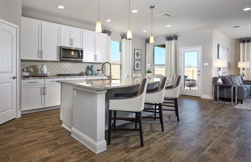 Modern-Kitchen-island-Las-Vegas-36 Cozy modern kitchen with large island and vies of Las Vegas mountains in background